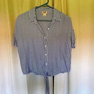 Blue & white striped button up with tie